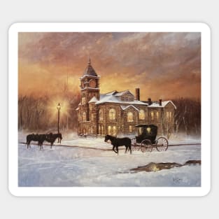 Church In The Snow Oil on Canvas Sticker